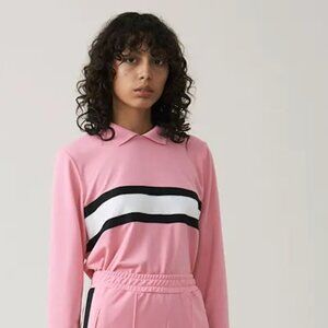 Ganni Pink Long Sleeve Top with Black and White Stripes